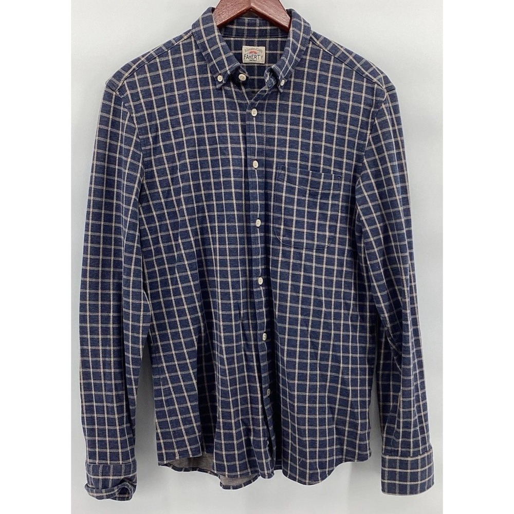 Faherty Brand Men's Blue Plaid Flannel Long Sleeve Button Up Shirt Size Medium